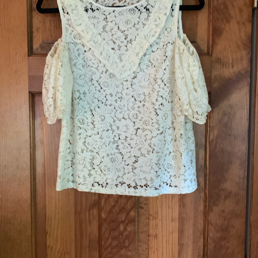 Express Cream Lace Cold-Shoulder Blouse